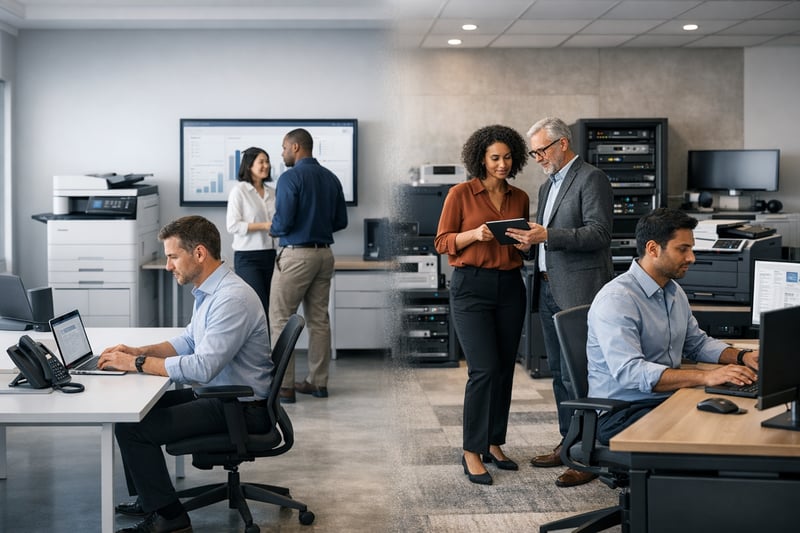 Modern Office Split Clean vs Dynamic Tech Workspaces