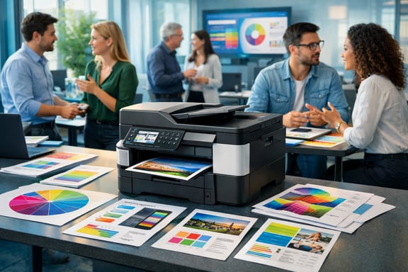 photographic In a dynamic office setting visualize a sleek modern workspace bustling with employees engaged in thoughtful discussions At the center a-1